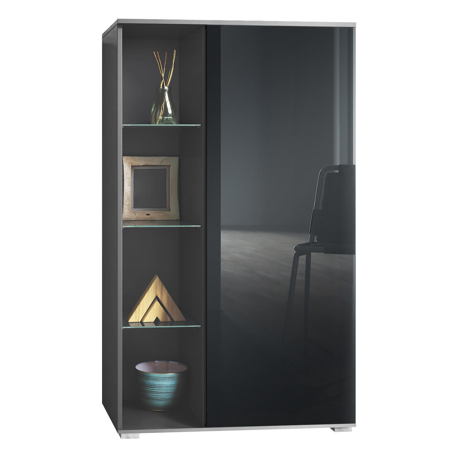 VITRINE Davos Schwarz Hochglanz - Schwarz Hochglanz, Holzwerkstoff (71.5/134/35cm) - Vladon