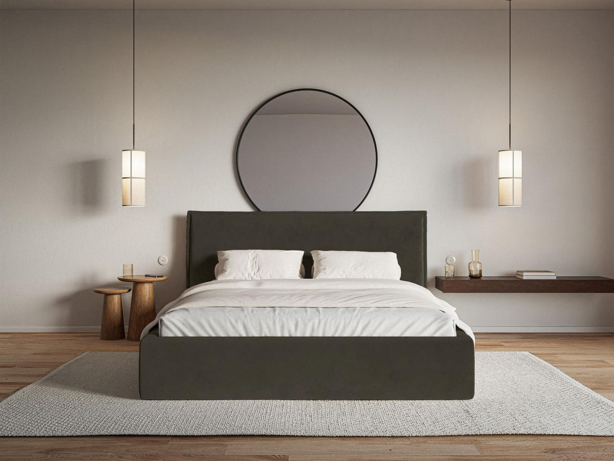 POLSTERBETT Softie Dunkelgrün Velours 180x200 - Dunkelgrün, Textil (180/200cm) - Selsey