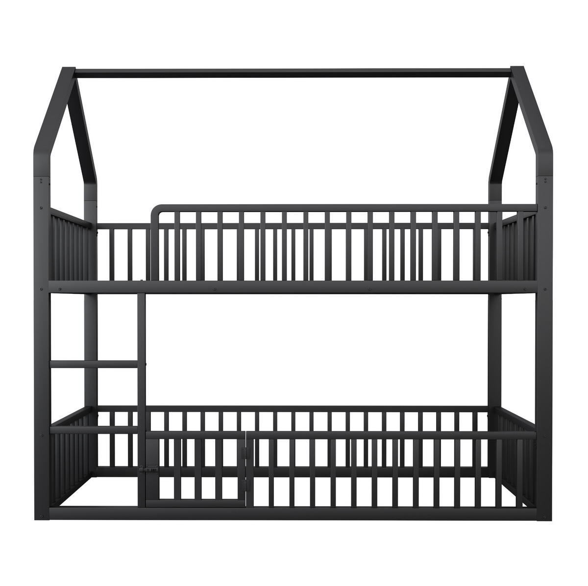 ETAGENBETT 90/200 cm mit Frontleiter, Hausrahmen und Tür, Schwarz - Schwarz, Metall (90/200cm) - Redom