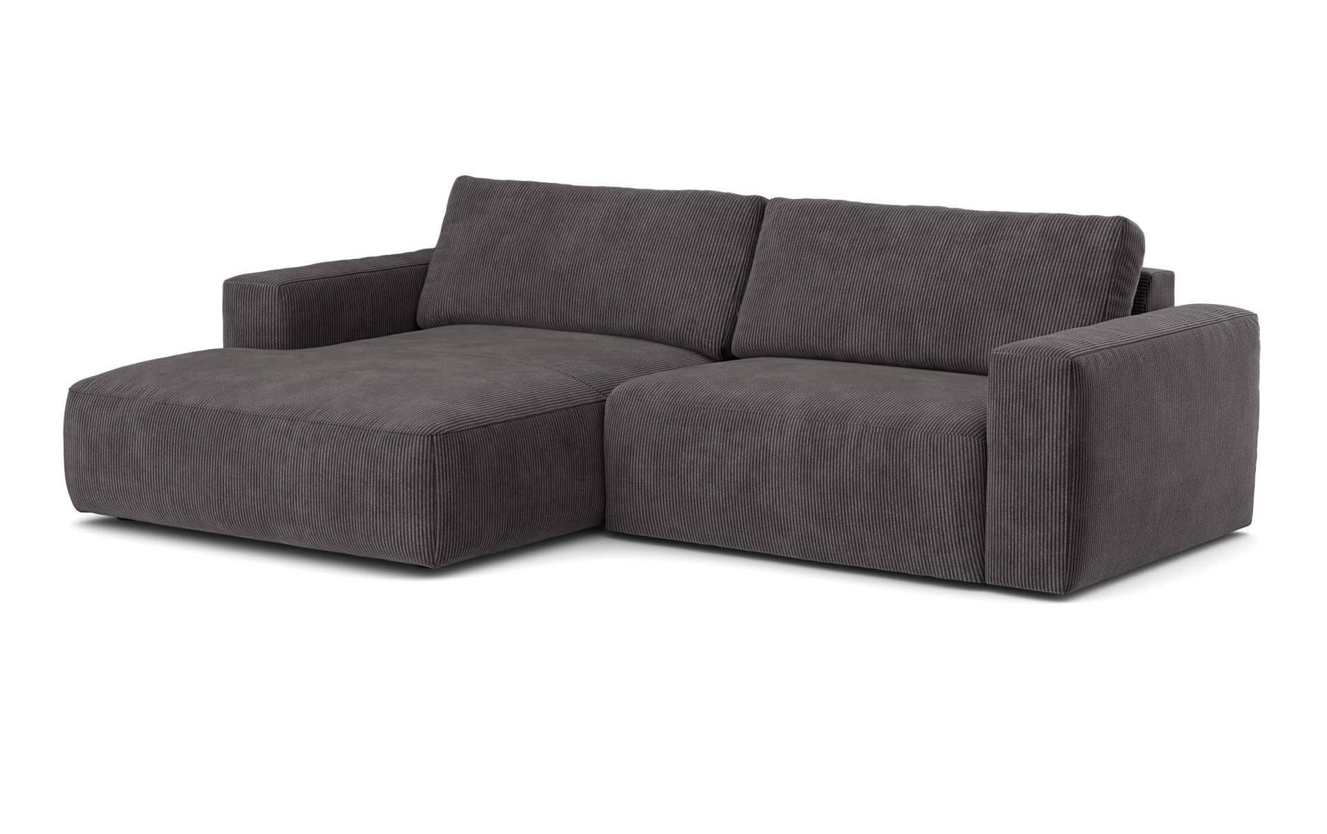 ECKSOFA mit Cord-Stoff - Anthrazit/Schwarz, Holz/Kunststoff (288/175cm) - Cotta