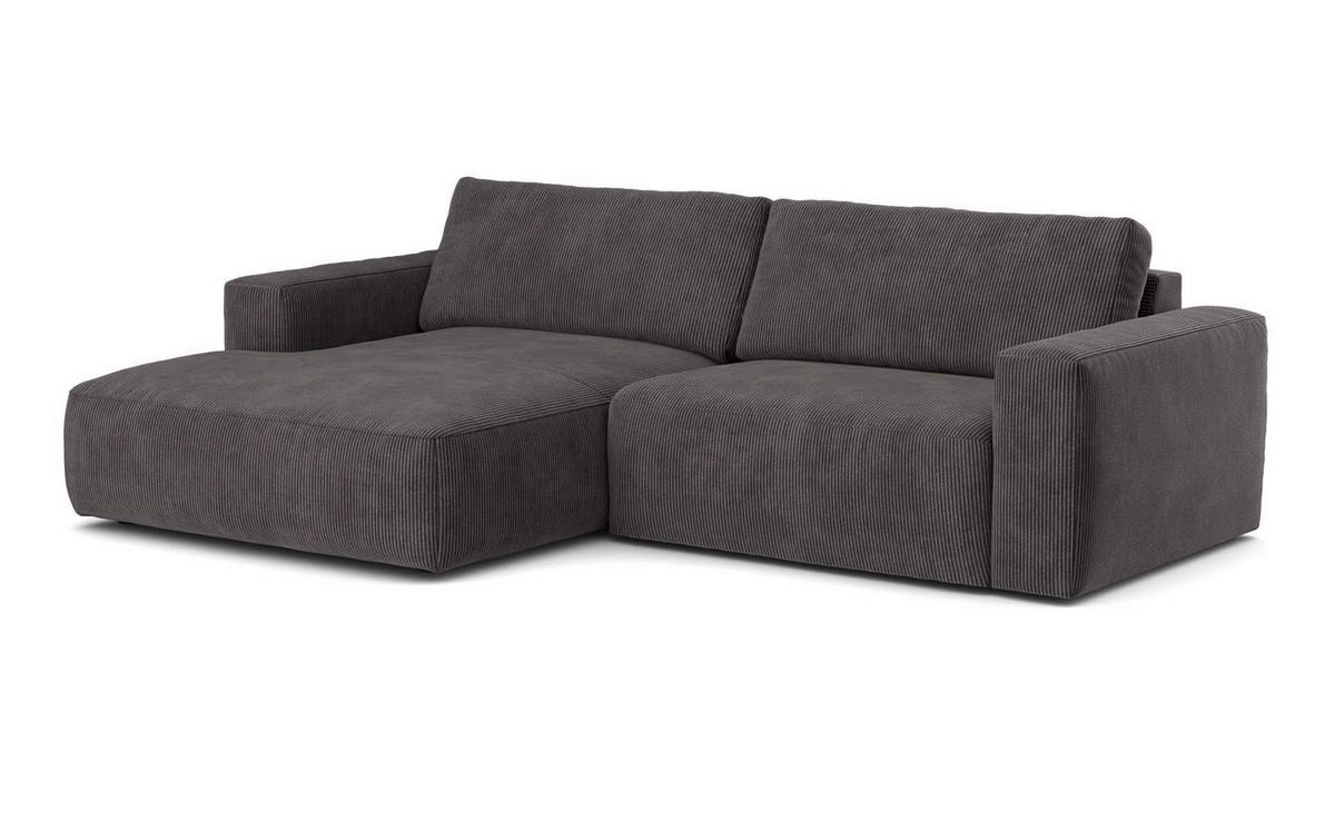 ECKSOFA mit Cord-Stoff - Anthrazit/Schwarz, Holz/Kunststoff (288/175cm) - Cotta