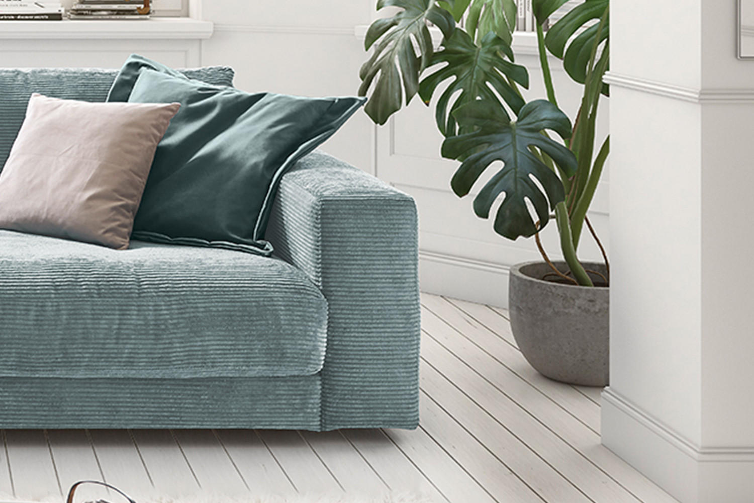 SOFA 2-SITZER MADELINE Hellblau Cord - Schwarz/Hellblau, Kunststoff/Textil (230/85/127cm) - KAWOLA
