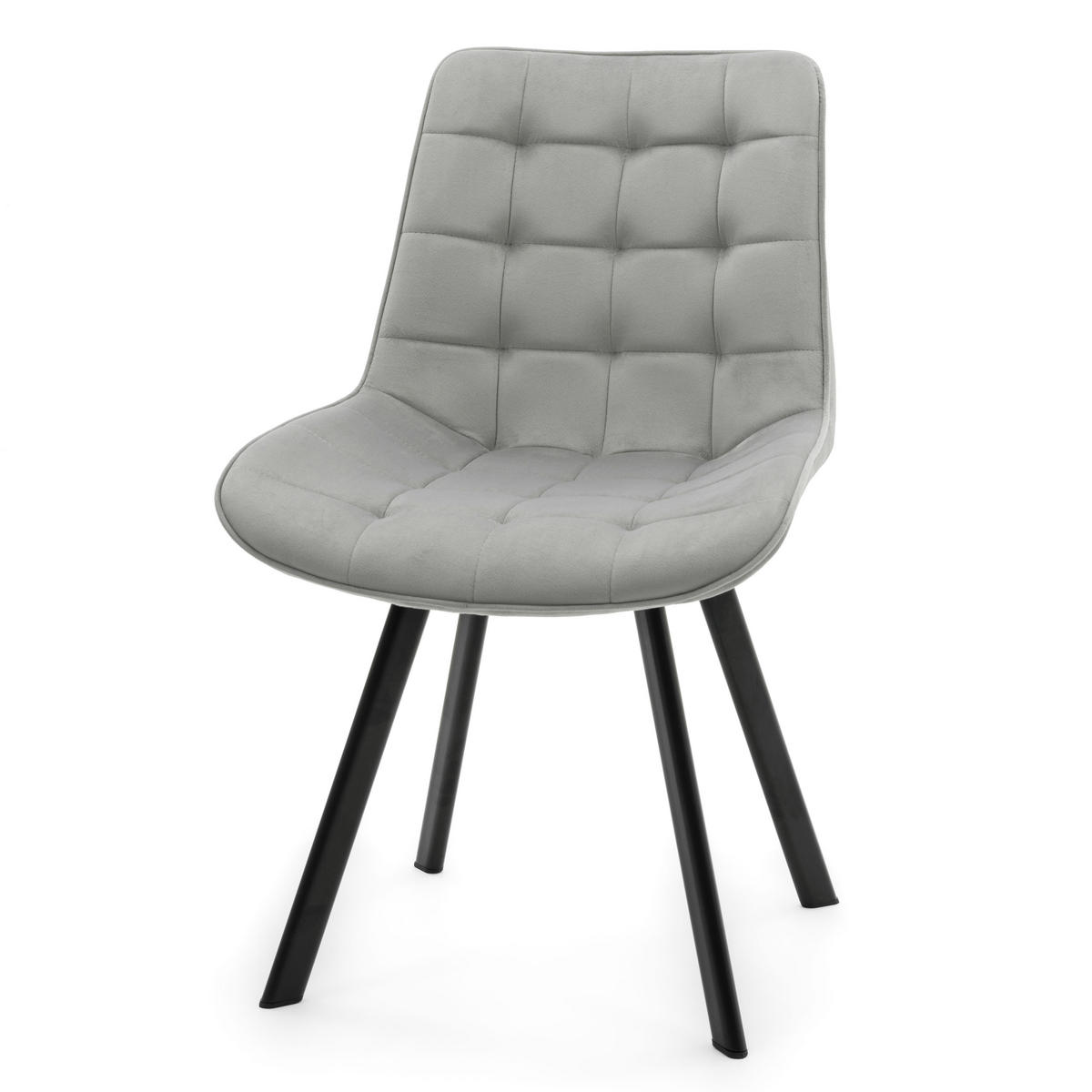 STUHL TORI gepolsterter mit Steppung - hellgrau - Samt Velour - Hellgrau/Schwarz, Textil/Metall (53/86/60cm) - NEW HOME