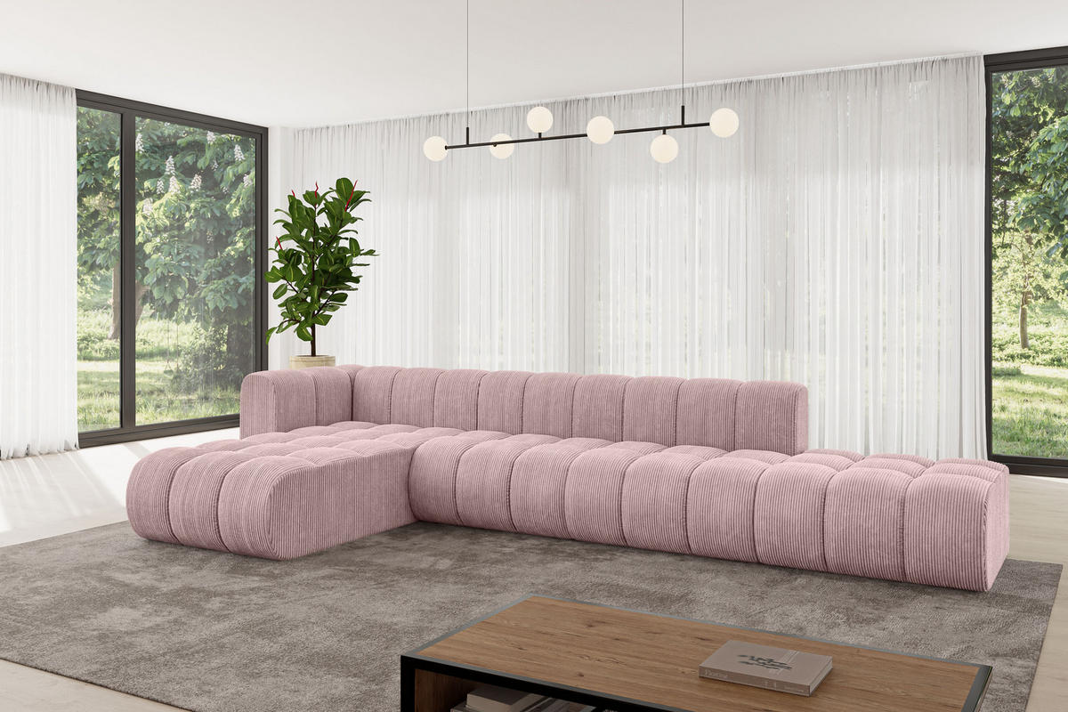 ECKSOFA modulares Sofa Zuvon-L2 - 387x177x70 cm Rosa - Rosa, Holzwerkstoff/Textil (387/177cm) - ALTDECOR