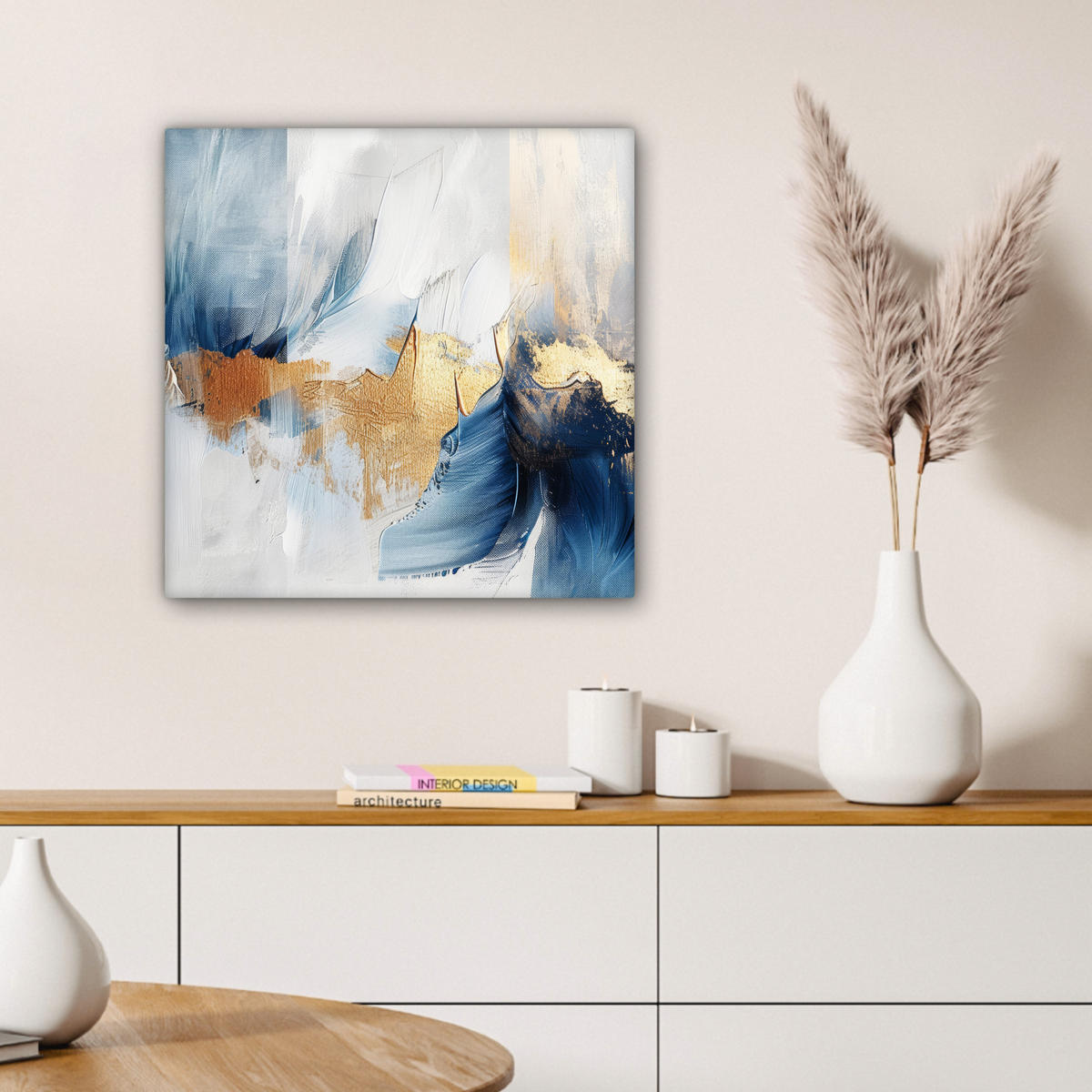 LEINWANDBILD Gold - Blau - Aquarell - Kunst - Modern 50x50 cm - Hellblau, Textil (50/50cm) - MuchoWow