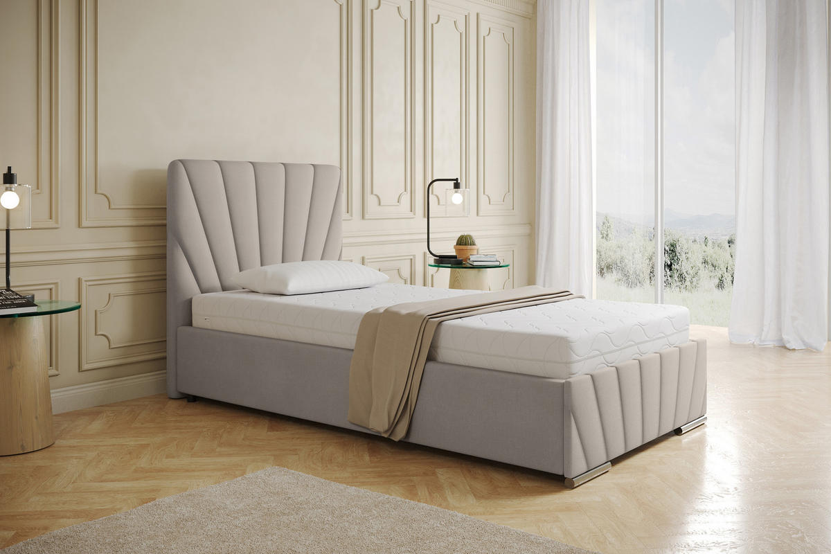 POLSTERBETT Ray 100 x 200 cm mit Bettkasten, Lattenrost und Taschenfederkernmatratze Pocket - Beige - Beige, Holz (100/206cm) - Panda Möbel