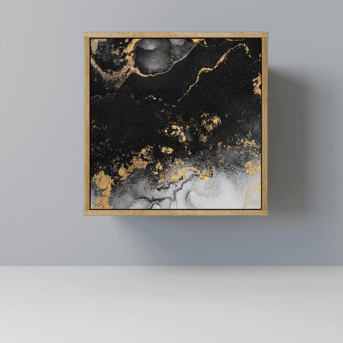 SIDEBOARD MARBLE OF TOMMORROW, Eichefarben, 57,5x42x67,5 cm, Schwarze Metall-Rahmenfüße - Eichefarben/Multicolor, Holzwerkstoff/Metall (57.5/67.5/42cm) - SpaceRebels