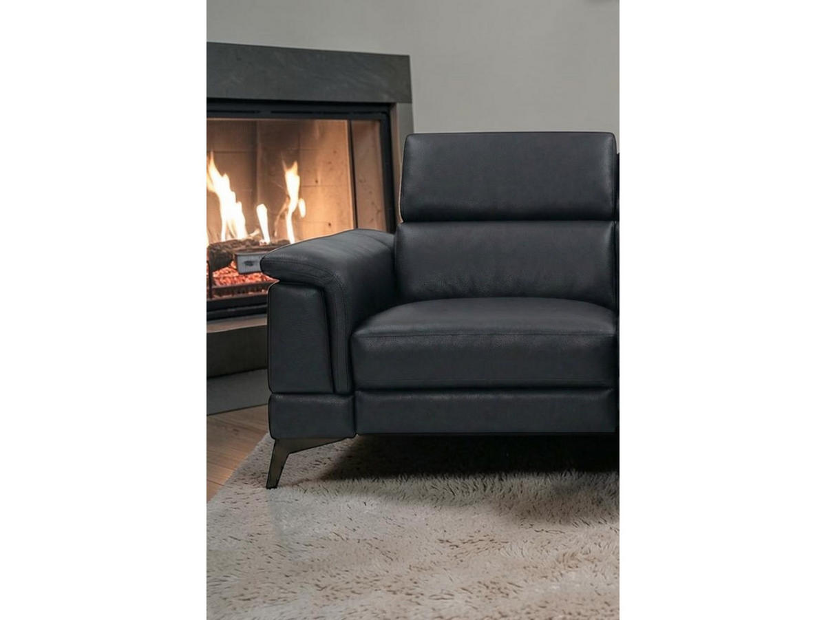 2-SITZER Sofa Planet Echtleder mit 1 x Relaxfunktion Schwarz - Schwarz, Leder/Metall (172/80/110cm)