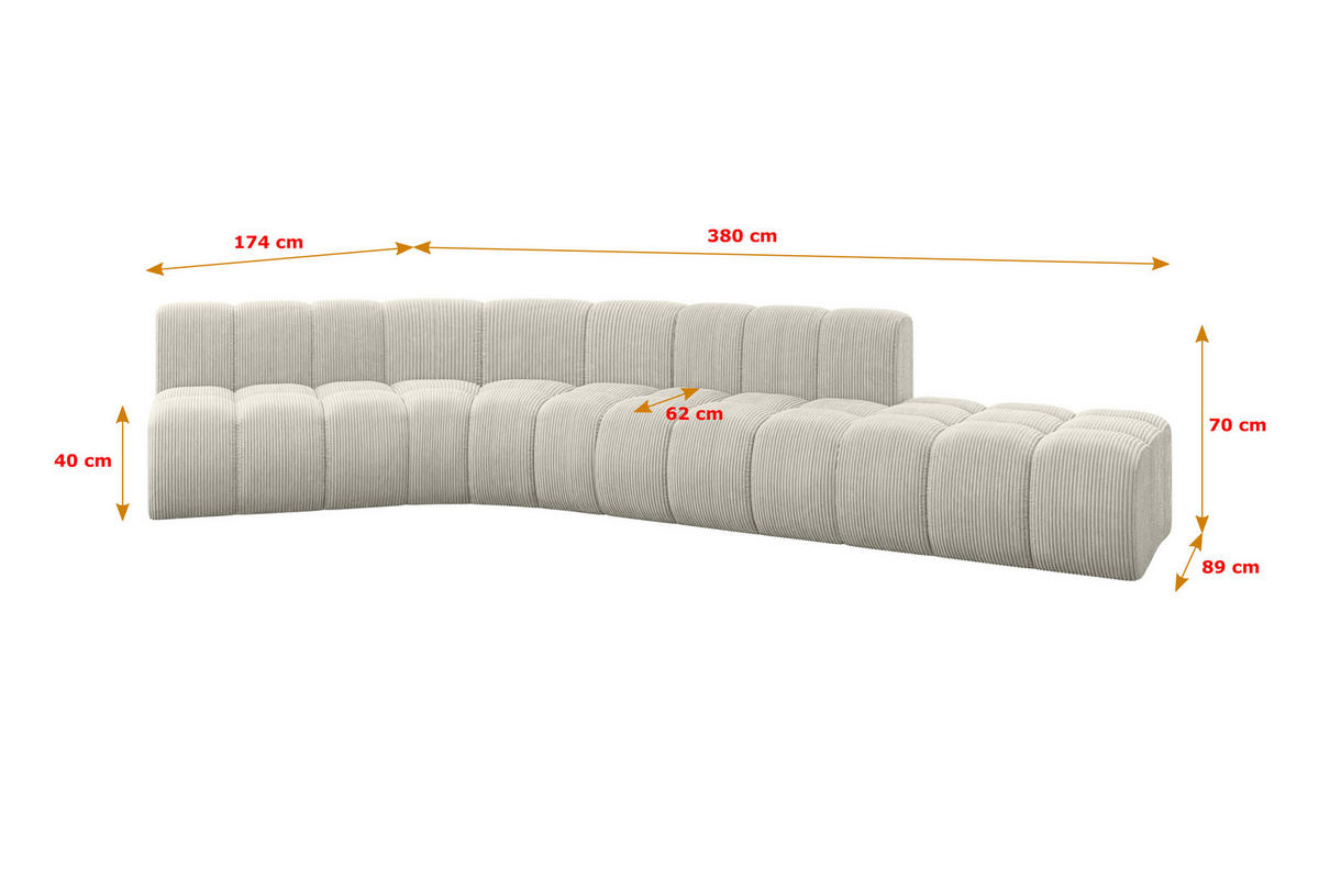 ECKSOFA modulares Sofa Brilo-L1 - 380x174x70 cm Creme - Hellgrau/Creme, Holzwerkstoff/Textil (380/174cm) - ALTDECOR