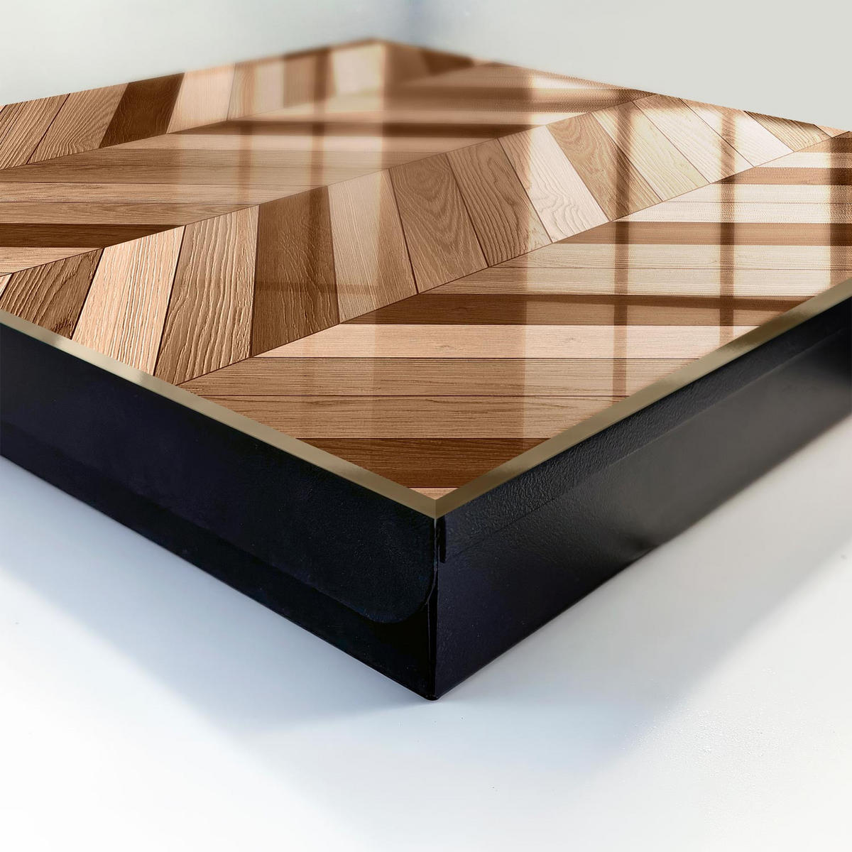 SCHLÜSSELBOX Schwarz 30x30 cm- Türöffnung nach rechts - Holz-Fischgrätmuster - Braun, Metall (30/30/5cm) - TULUP