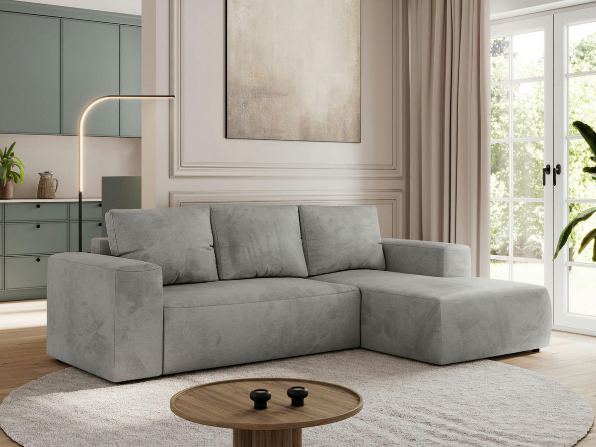 ECKSOFA TRENTINO L Hellgrau Velvet - Rechts - Hellgrau/Schwarz, Textil (164/266cm) - MKS