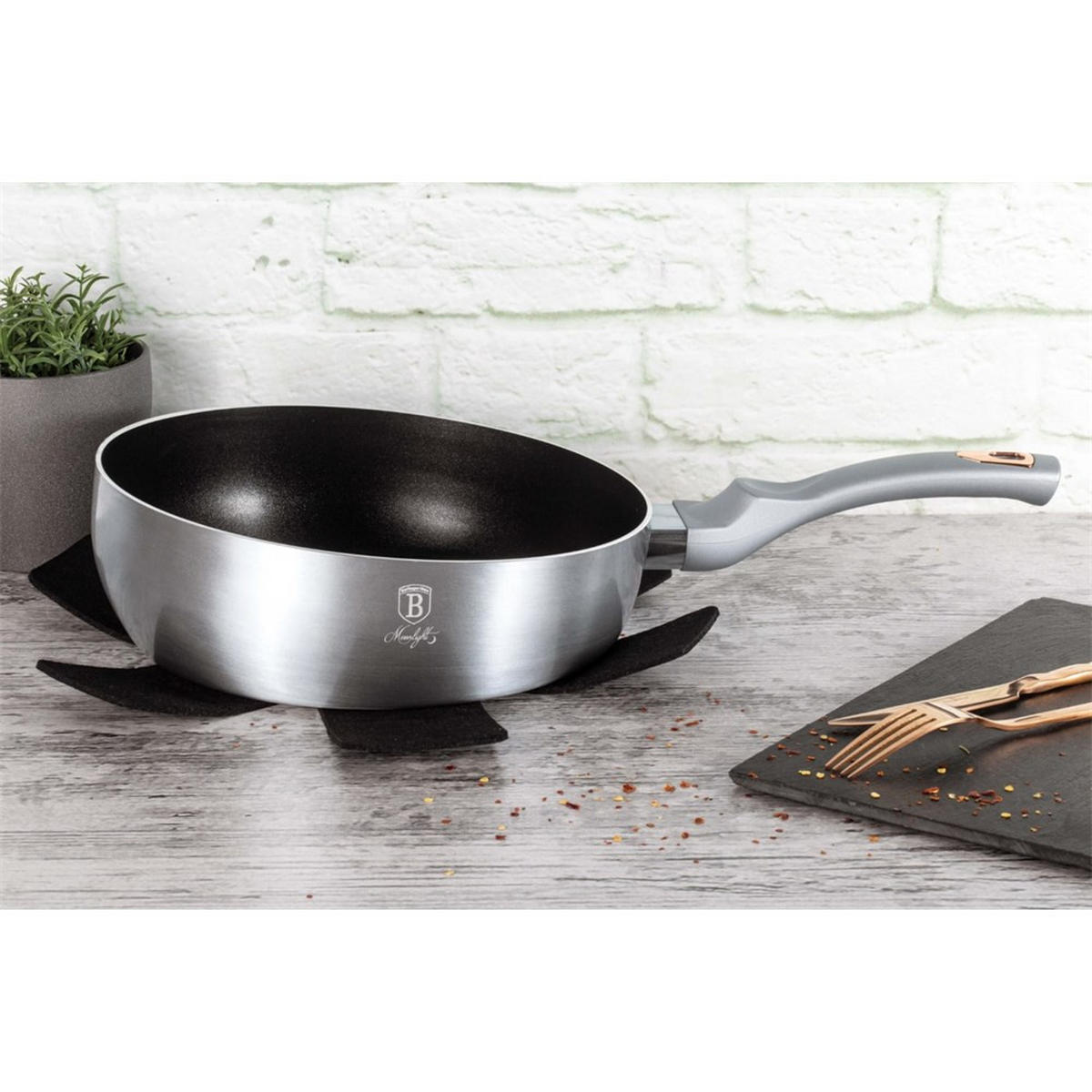 PFANNE Silber 26/26/9 cm BH6006 - Silberfarben, Metall (26cm) - Berlinger Haus