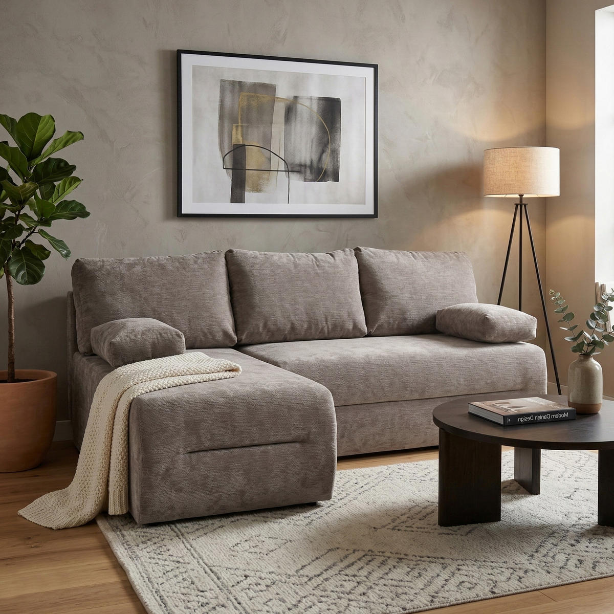 ECKSCHLAFSOFA Liana mit Schlaffunktion und Bettkasten, Links, Braun - Braun, Textil (206/154cm) - Beautysofa