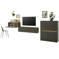 WOHNWAND 3-teilig grau matt, Eiche Wotan 370 cm, Schrankwand mit Sekretär - Eiche Wotan/Grau, Holzwerkstoff/Kunststoff (370/122/40cm) - Furn.Design