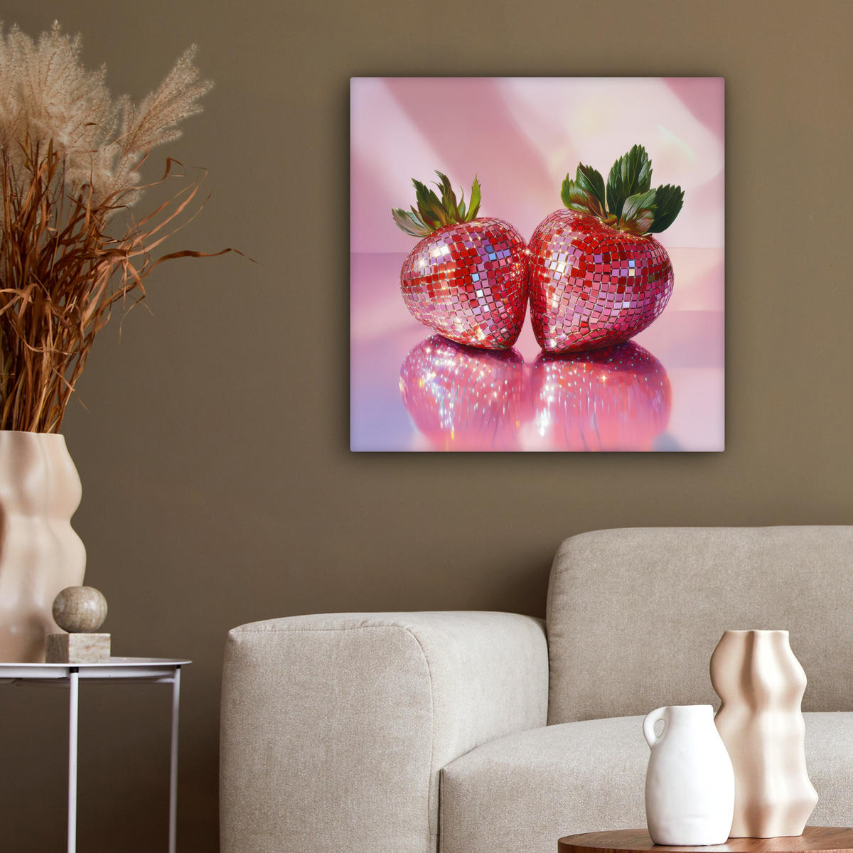 LEINWANDBILD Disco - Obst - Glitzer - Erdbeere 50x50 cm - Pink, Textil (50/50cm) - MuchoWow