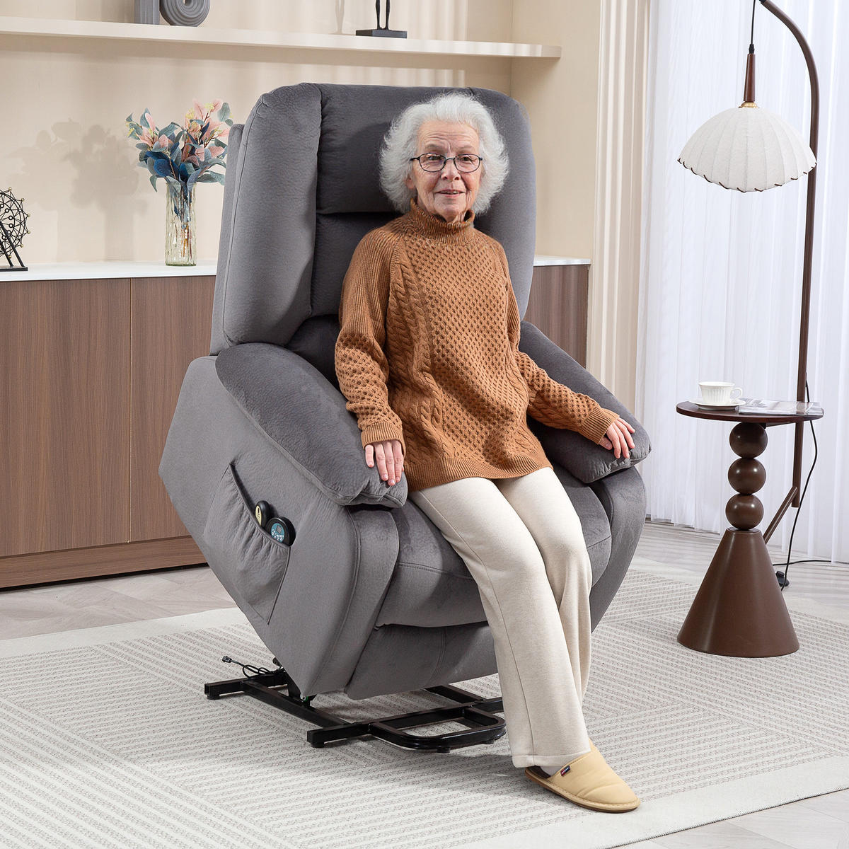 ELEKTRISCHER-AUFSTEHSESSEL Polyester Schaumstoff Dunkelgrau - Dunkelgrau/Schwarz, Textil/Metall (90/110/93cm) - HOMCOM