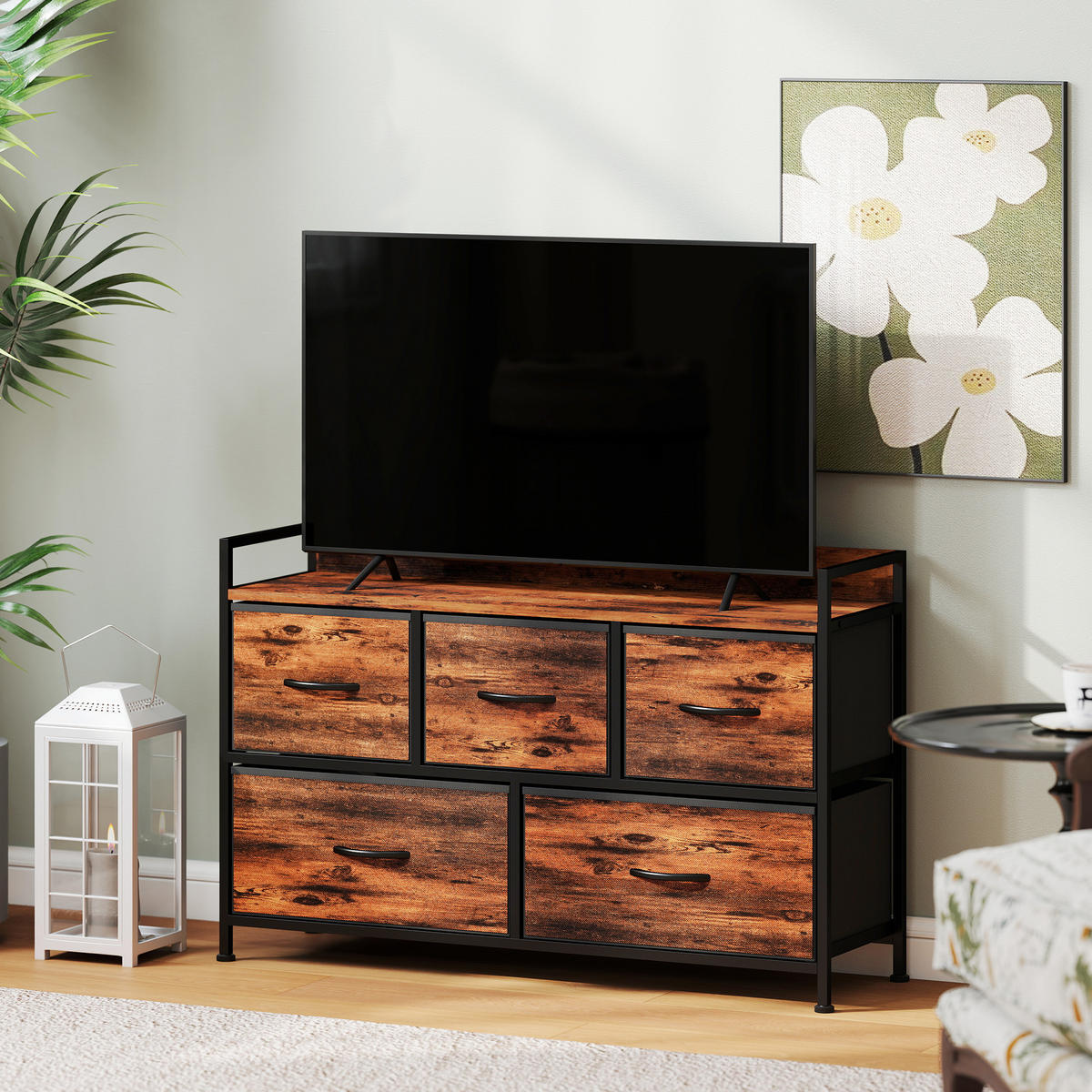 KOMMODE mit 5 Schubladen aus Stoff Kommodenschrank mit Stahlgestell Braun - Braun, Textil (29/63/98cm) - HOMCOM