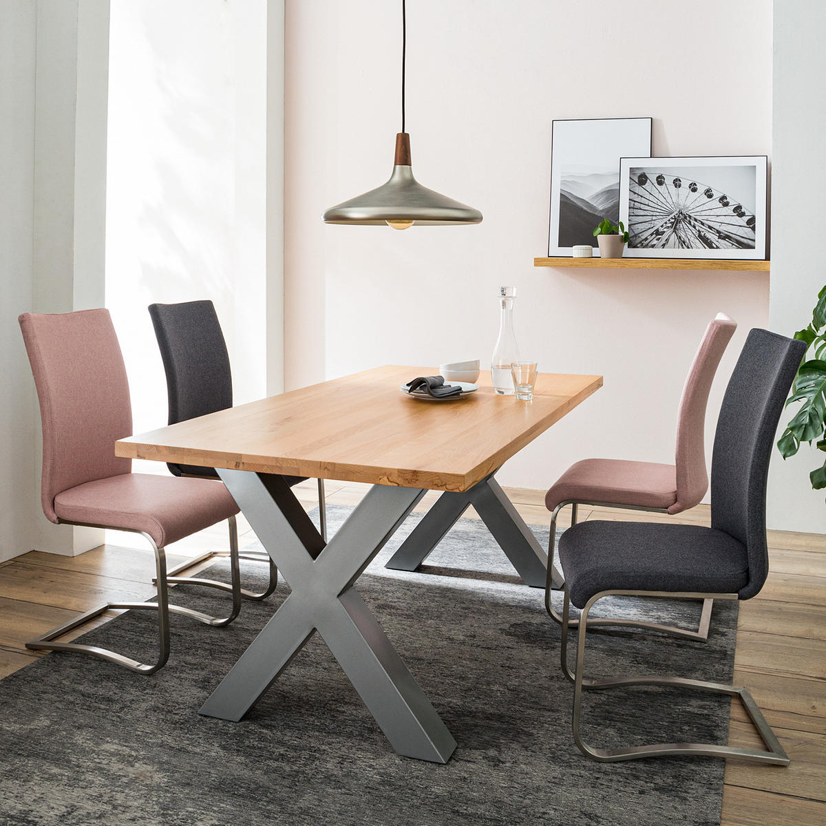 FREISCHWINGER-SET - Flachgewebe / Edelstahl - Anthrazit, Textil/Metall (43/103/52cm) - home24