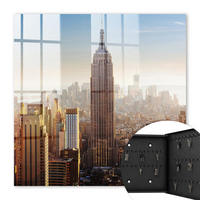 SCHLÜSSELBOX Schwarz 30x30 cm- Türöffnung nach rechts - Die Stadt am Morgen - Blau, Metall (30/30/5cm) - TULUP