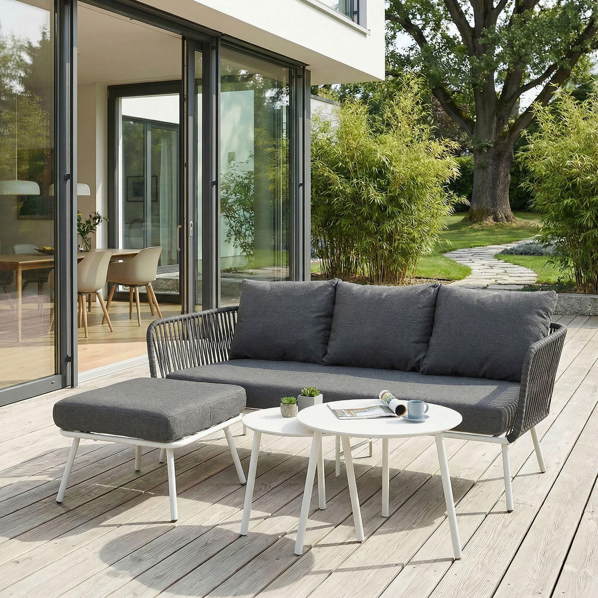 GARTENLOUNGE MYKONOS - Weiß/Grau, Metall - IDIMEX