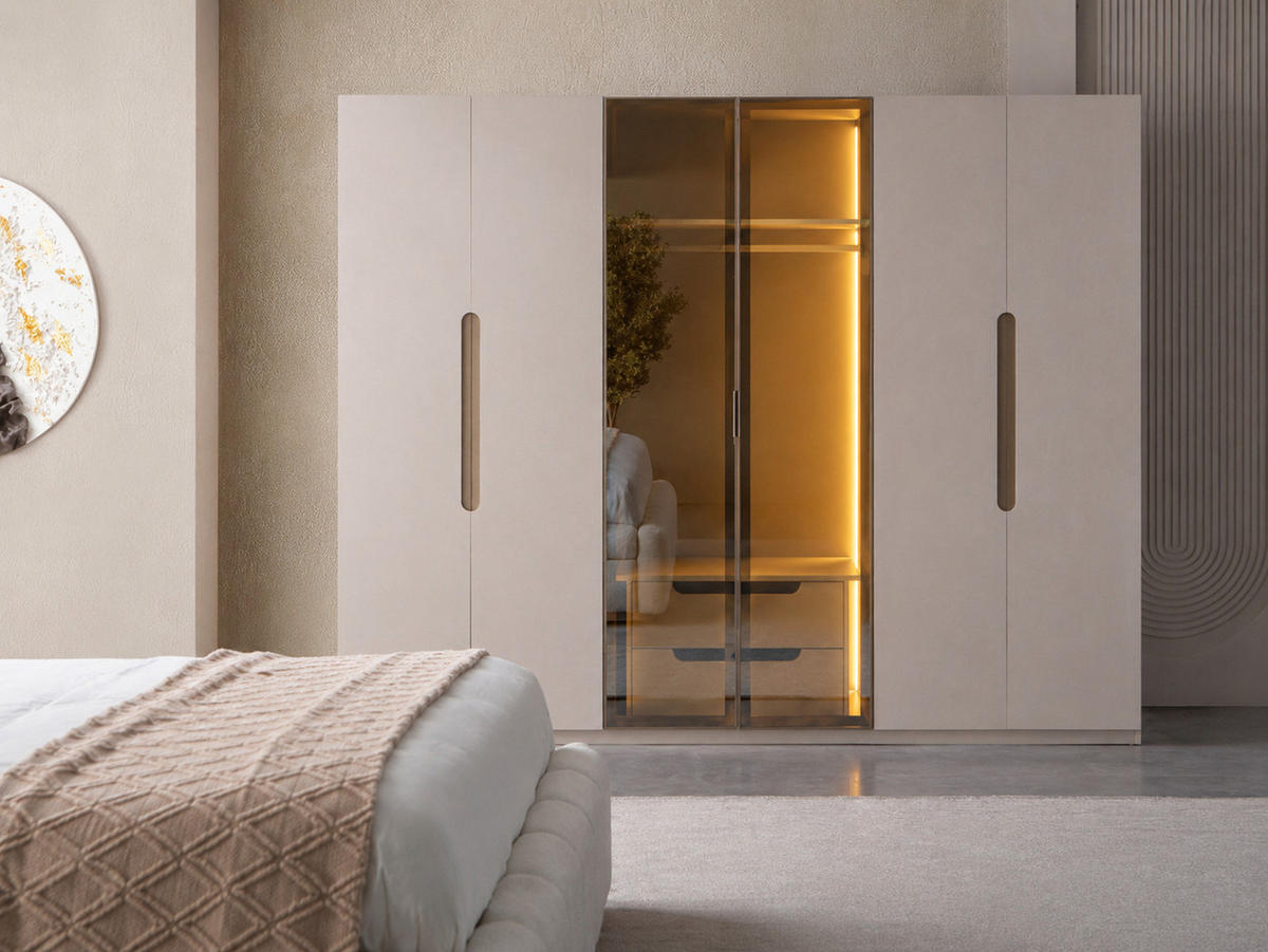 KLEIDERSCHRANK Maldiv 6 trg. - Beige, Holzwerkstoff (260/215/60cm)