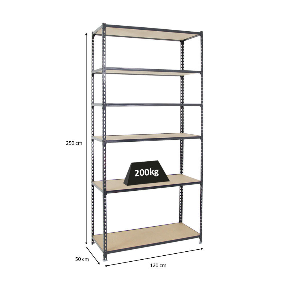 SCHWERLASTREGAL Giant Muli HxBxT 250 x 120 x 50 cm 6 Fachböden Fachlast 200 kg Anthrazit - Anthrazit, Metall (120/250/50cm) - PROREGAL