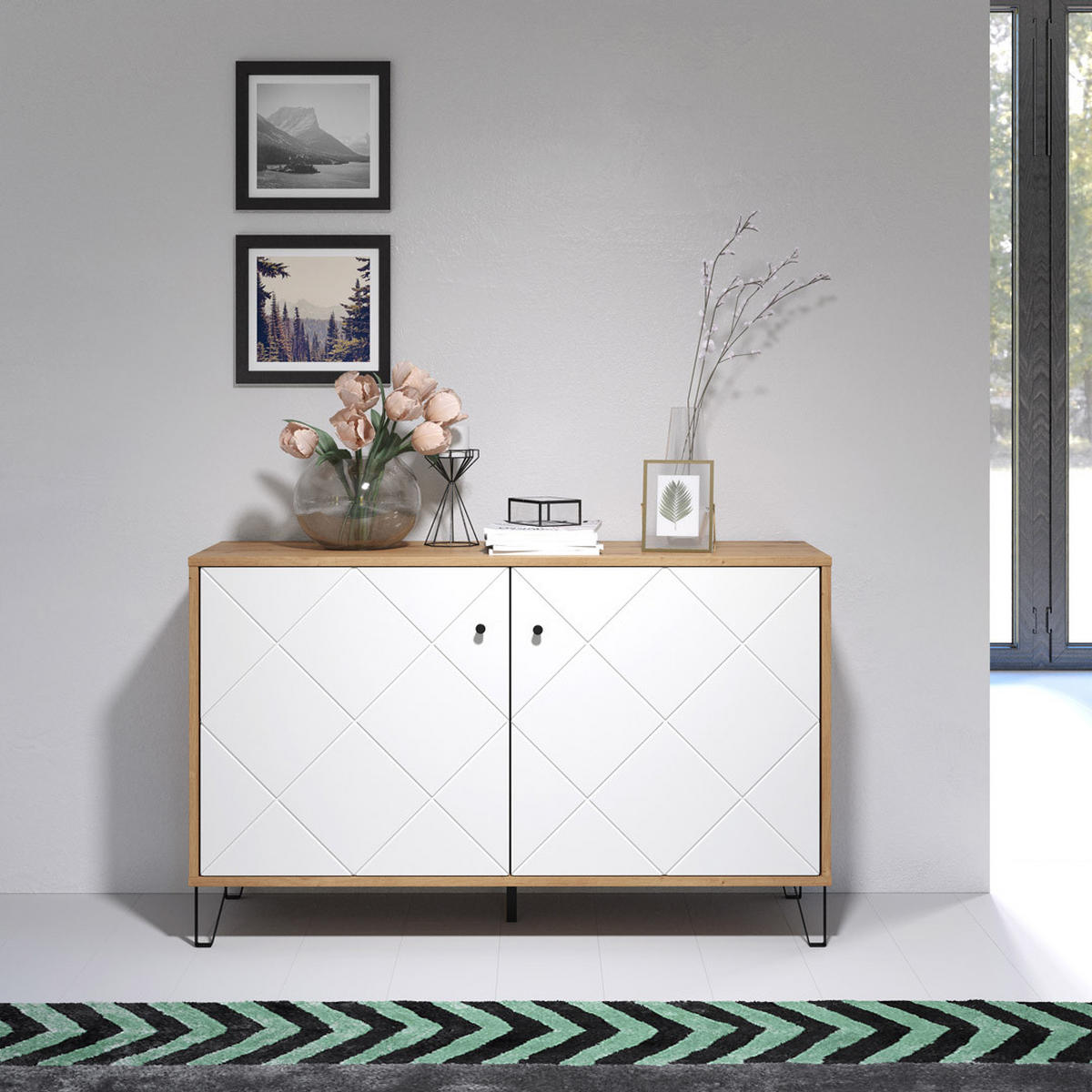 SIDEBOARD weiß - Eichefarben, Holzwerkstoff (123/76/40cm) - ebuy24