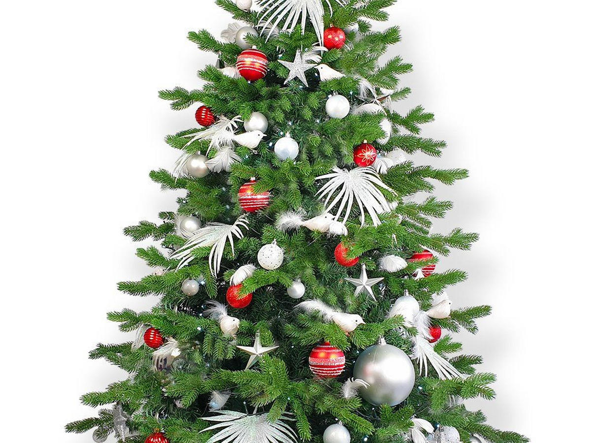 WEIHNACHTSBAUM künstlicher 150 cm, POLAR RED II, mit 133-teiligem Weihnachtsbaumschmuck, inkl. Metallständer und Aufbewahrungsbox - Rot/Silberfarben, Kunststoff/Metall (104/150cm) - LAALU