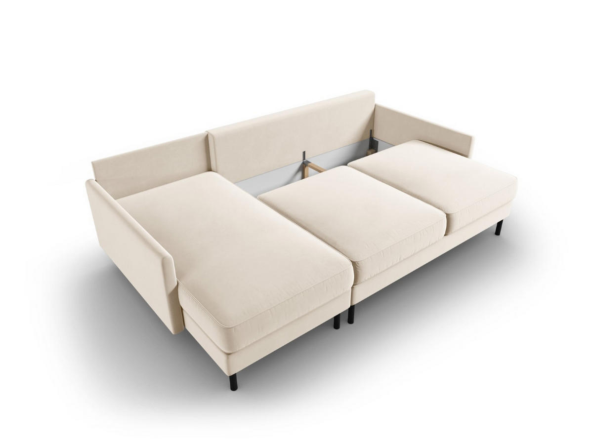 AUSKLAPPBARES-ECKSOFA links mit Container Scott aus Samt leichtes beige 5 Sitzplätze - Beige, Textil (142/212cm) - Micadoni