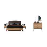 BETTANLAGE CIZGI Schlafzimmer-Set, 4-teilig, Eiche, Bett mit Kopfteil 2 Nachttischen und Kommode - Eichefarben, Holzwerkstoff (160/200cm)