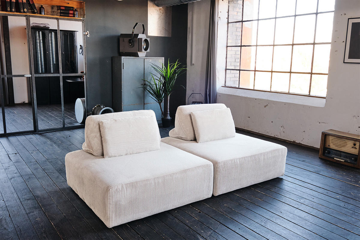 MODULSOFA WIOLO SOFT 2 MODULE 2 KISSEN Cremeweiß Cord - Creme/Schwarz, Kunststoff/Textil (222/84/111cm) - KAWOLA
