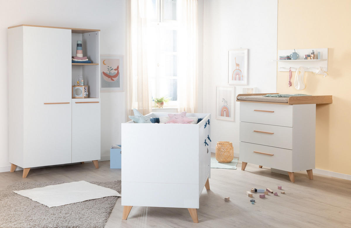 BABYZIMMER Leon 3-teilig - Honigeiche/Weiß, Holz/Holzwerkstoff (100/180/52cm) - Roba