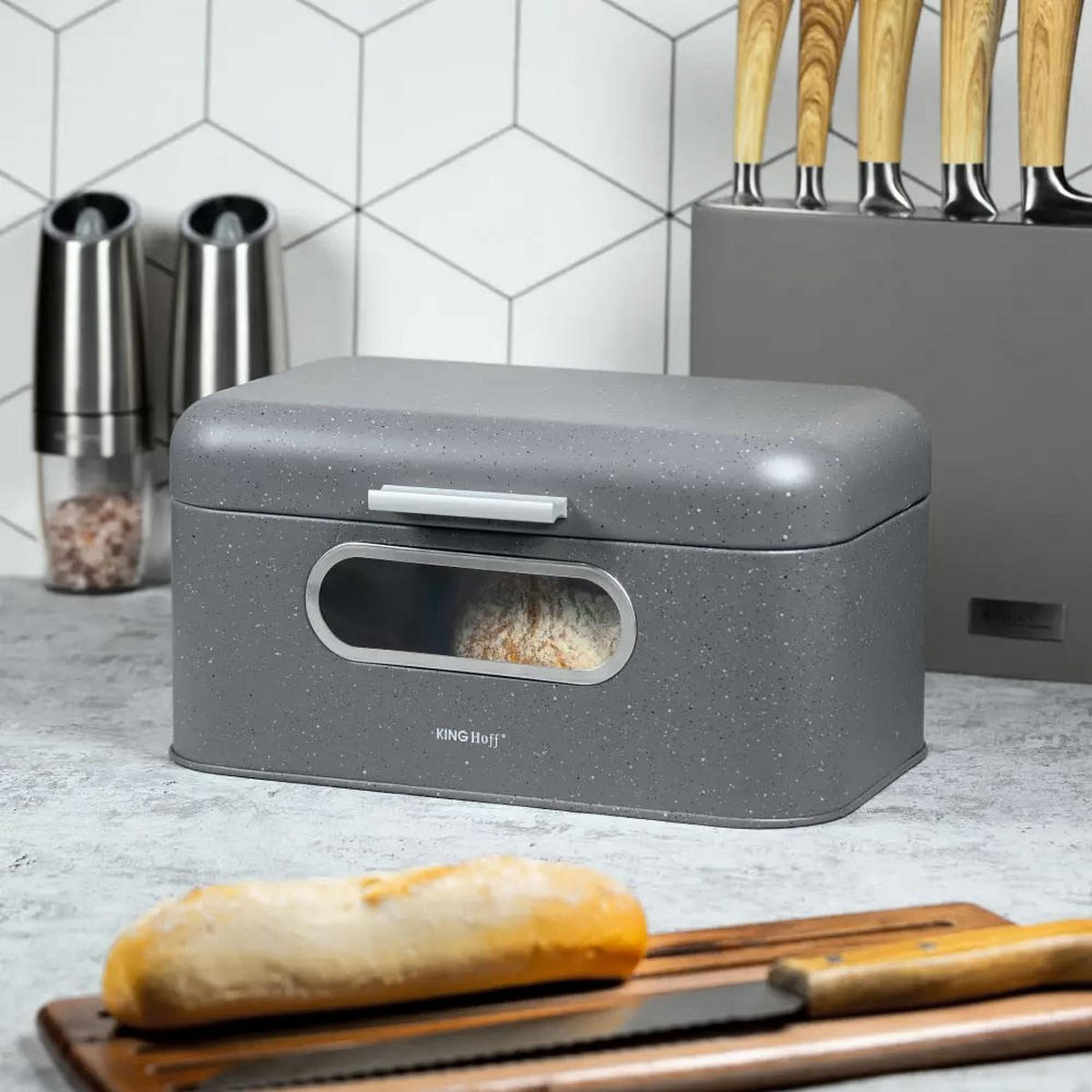 BROTKASTEN Grau 30/19.5/15.8 cm KH1080 - Grau, Metall (19.5/15.8/30cm) - Kinghoff 