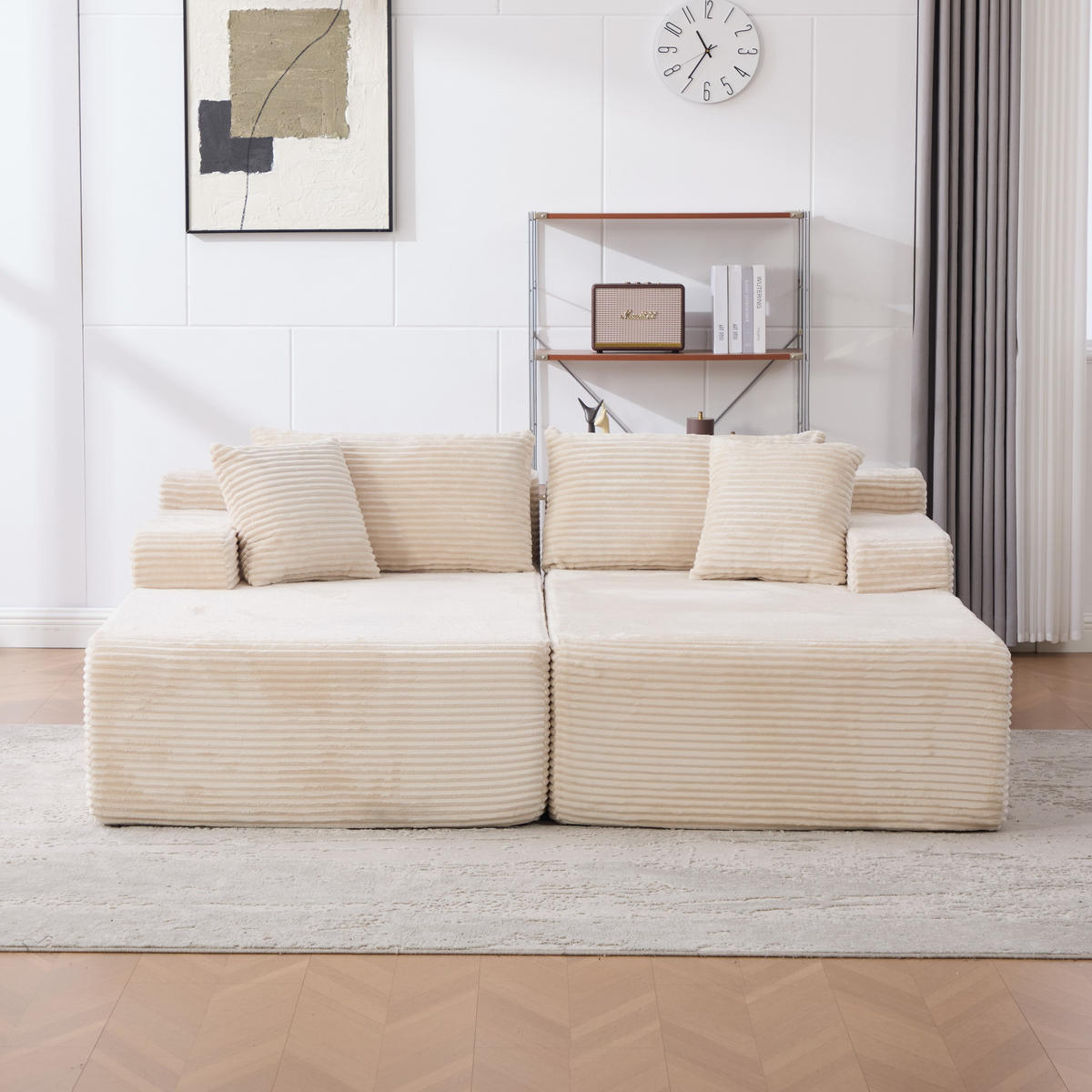 SOFAELEMENT 200/174/74.5 cm Elfenbein mit 30D hochelastischem Schaumstoff und rutschfestem Boden - Ecru, Textil (174/74.5/200cm) - Oxeza