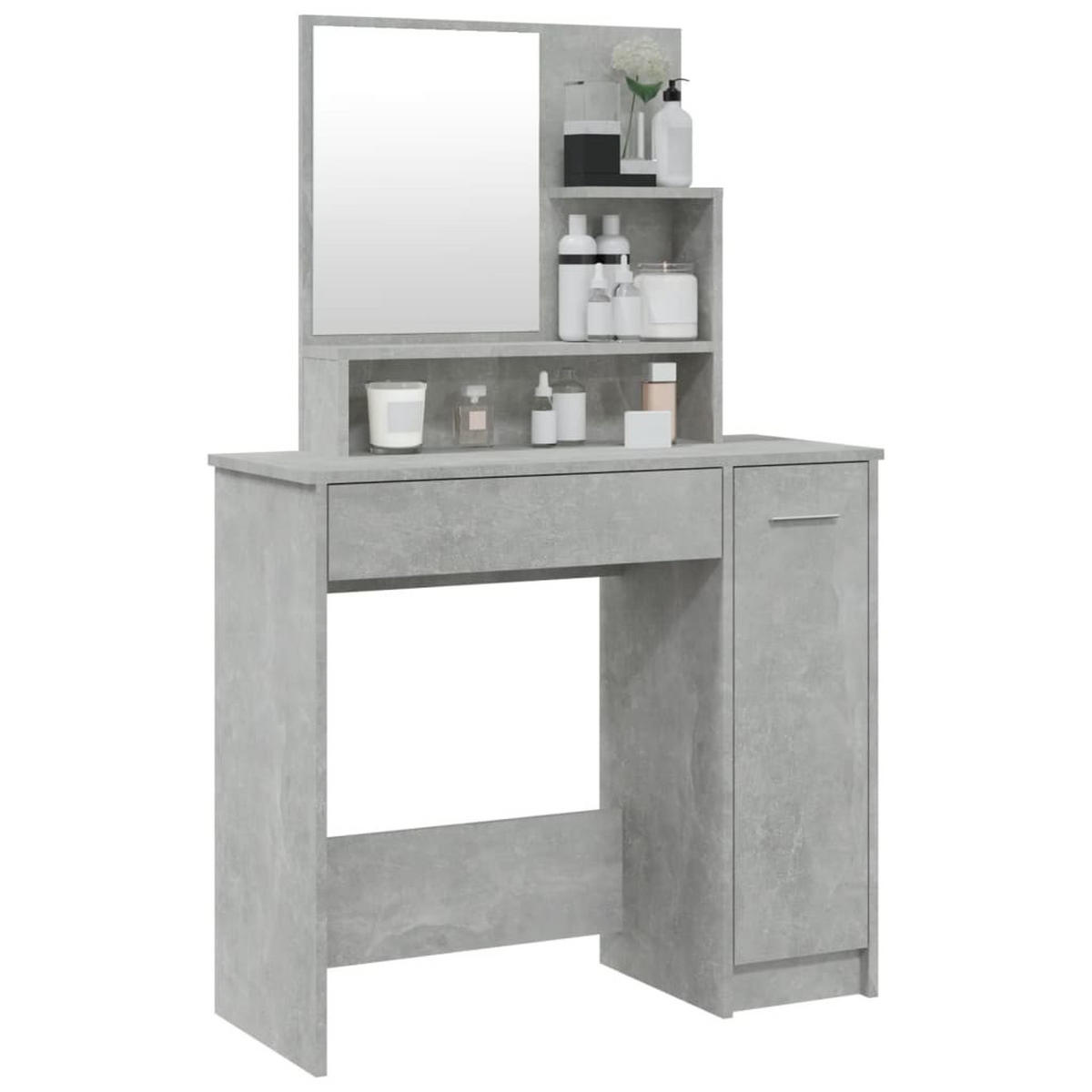 SCHMINKTISCH MIT SPIEGEL BETONGRAU 86,5X35X136 CM - Hellgrau/Grau, Holz (86.5/136/35cm) - vidaXL