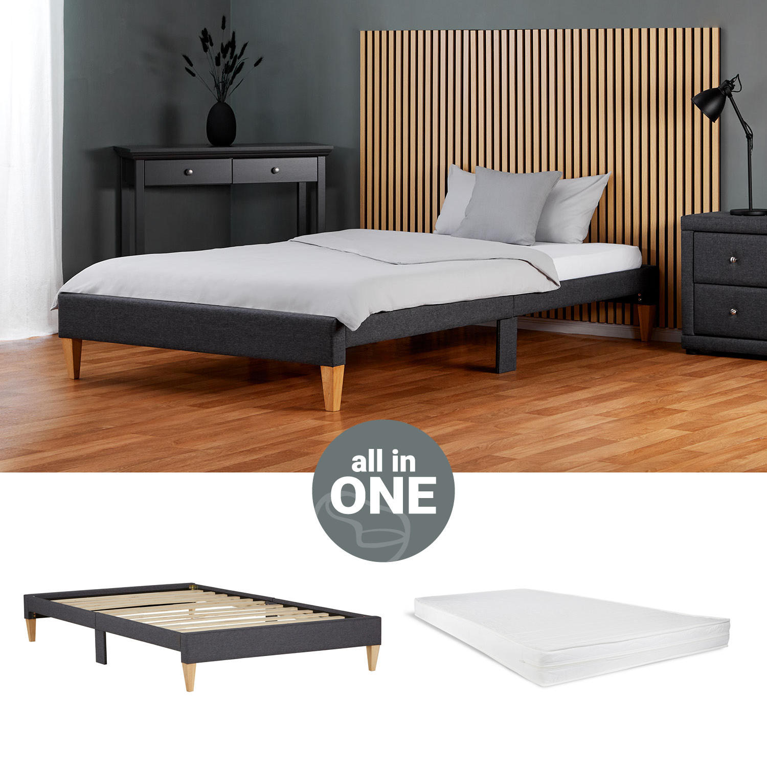 POLSTERBETT mit Matratze 90/200 cm in Grau - Grau, Textil (90/200cm) - Homestyle4u