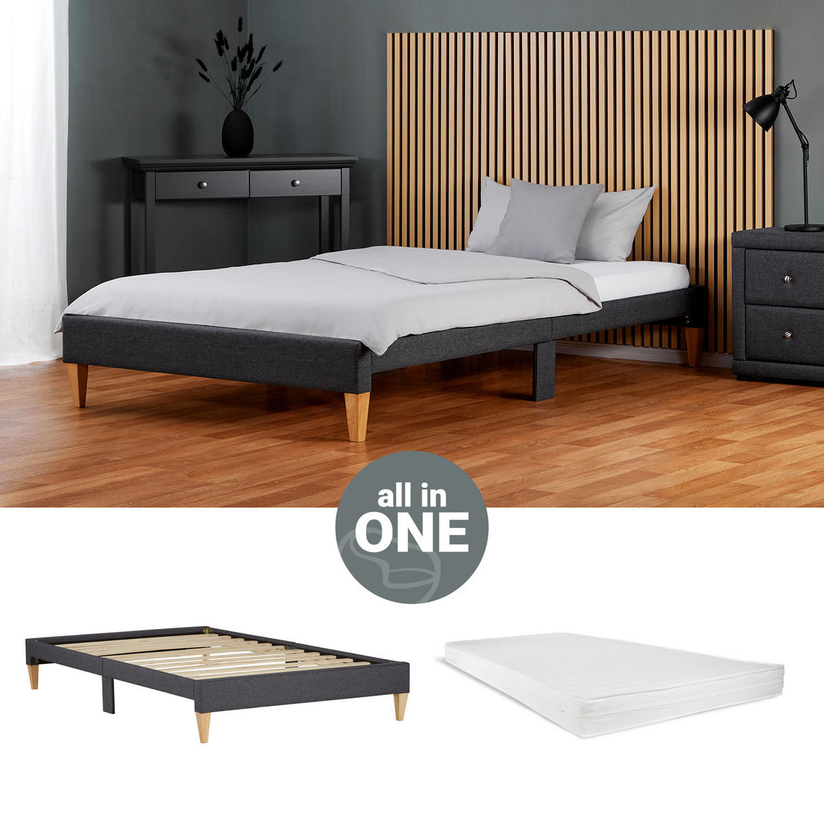 POLSTERBETT mit Matratze 90/200 cm in Grau - Grau, Textil (90/200cm) - Homestyle4u