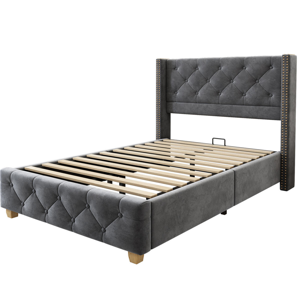 POLSTERBETT mit Lattenrost 90x200 cm Samt Grau - Grau, Metall (90/200cm) - Beauniv