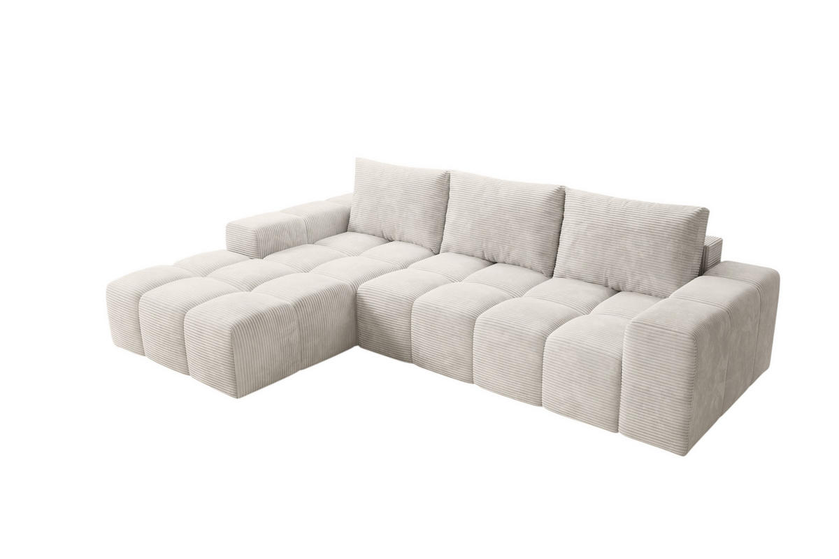ECKSOFA Cento, L-Form, Ottomane Links, Cordstoff, 285x56x180 cm, Beige - Beige, Holz (180/285cm) - PROMETO Möbel