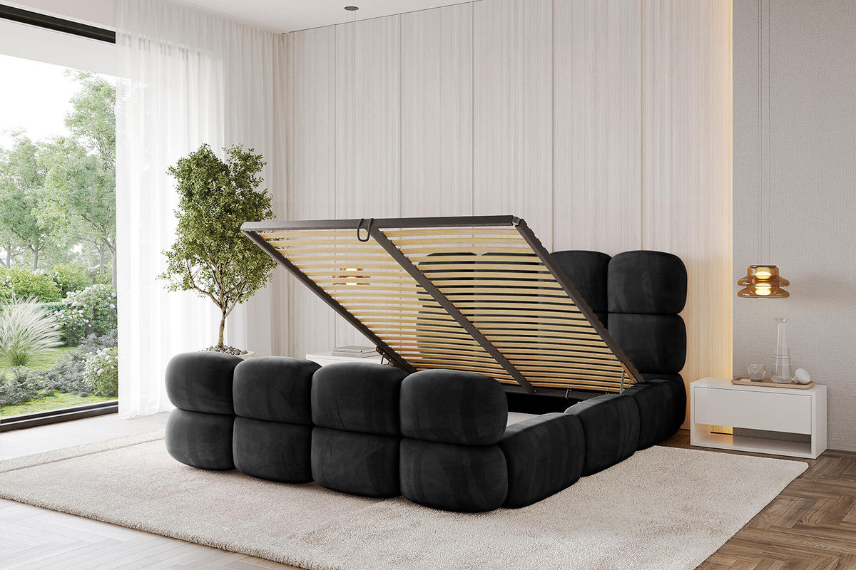 POLSTERBETT mit Bettkasten, Fußteil und Lattenrost, Boxbett ohne Matratze - NOMA-Z 140x200 Schwarz - Schwarz, Holzwerkstoff/Textil (140/200cm) - ALTDECOR