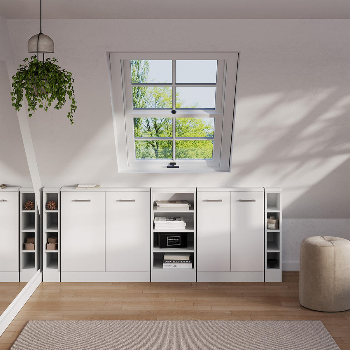 DACHSCHRÄGENSCHRANK-SET Rion Weiß Hochglanz/Weiß 5er Set - Weiß Hochglanz/Weiß, Holzwerkstoff (215/81.6/46cm) - Vicco