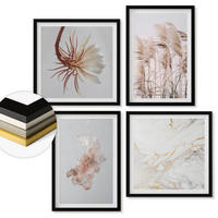 WANDBILDER 4er-Set - 50x50 cm & 40x60 cm Schwarzer Rahmen - Elegante Gräser, Blumen, Marmor - Schwarz, Kunststoff (50/50cm) - ArtPrintCave