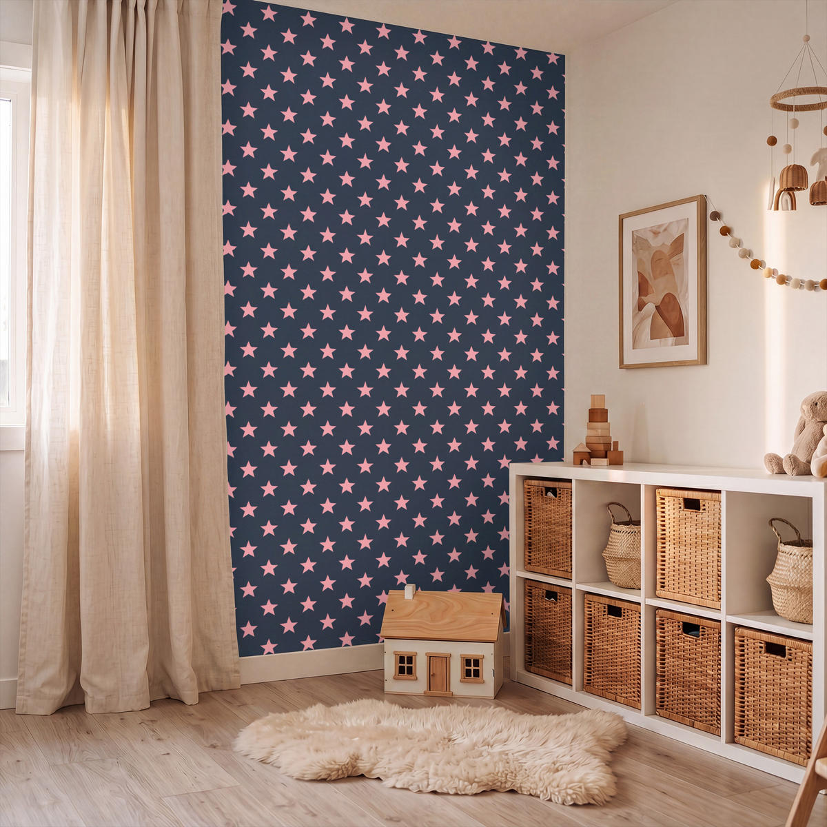 KINDERTAPETE - Muster - Sterne - Rosa - 140x240 cm - Anthrazit, Papier (140/240cm) - OnlyWow
