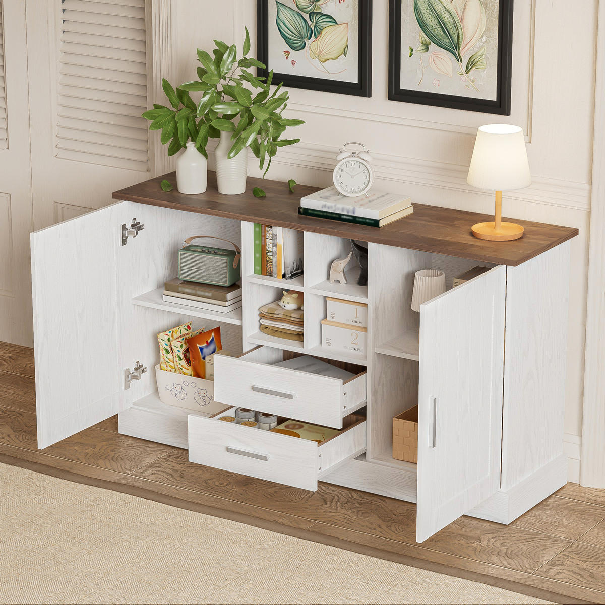 SIDEBOARD 140/40/79,5 cm in Weiß und Braun mit 2 Türen und 2 Schubladen - Braun, Holzwerkstoff (140/79.5/40cm) - Flora Grace