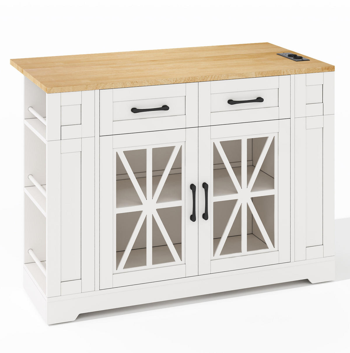 KÜCHENINSEL 120/92/40(65) cm Weiß/Natur aus MDF mit Klapptisch - Weiß, Holzwerkstoff (65/92/120cm) - OKMYHOME