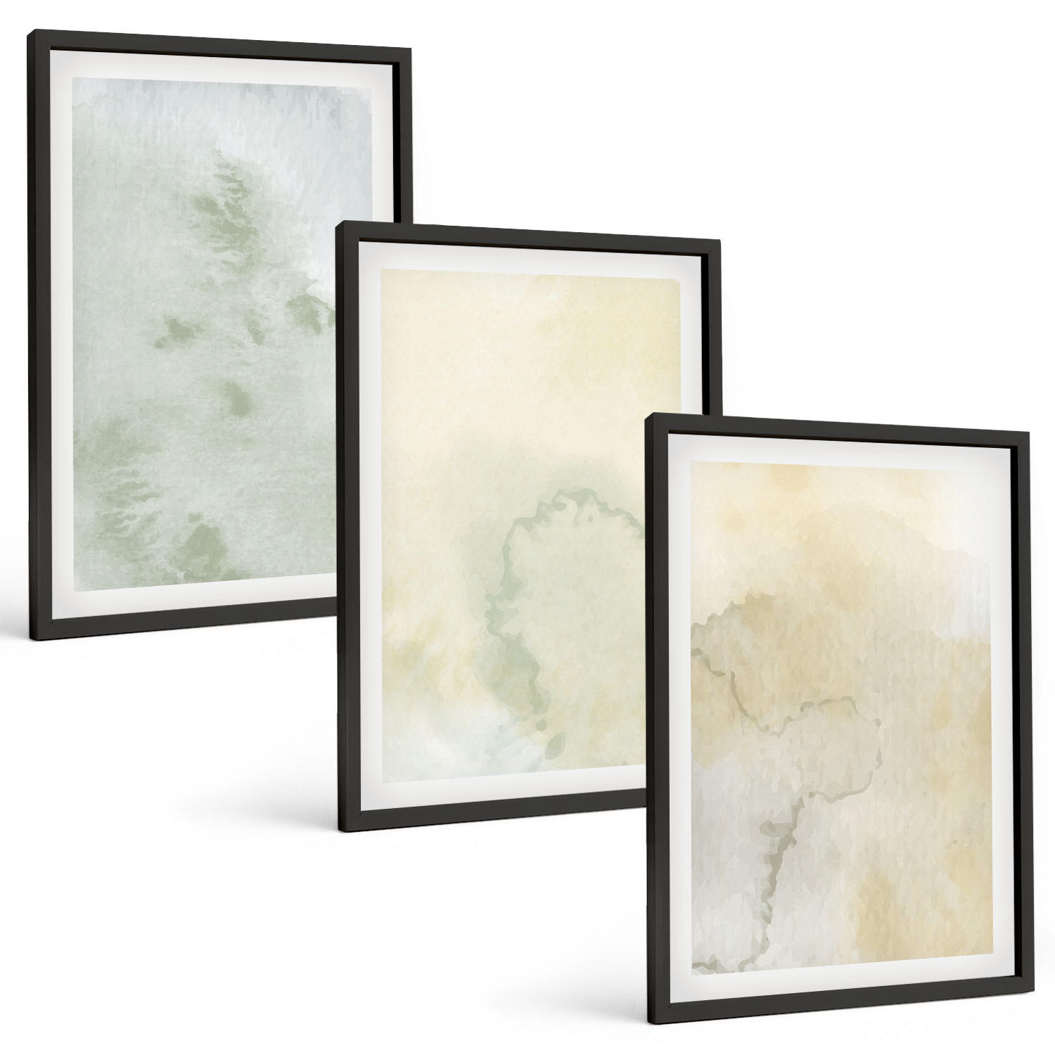 BILDER SET 3er Set - 40x60 cm Schwarzer Rahmen - Pastellfarbene Aquarelltexturen - Schwarz, Kunststoff (40/60cm) - TULUP