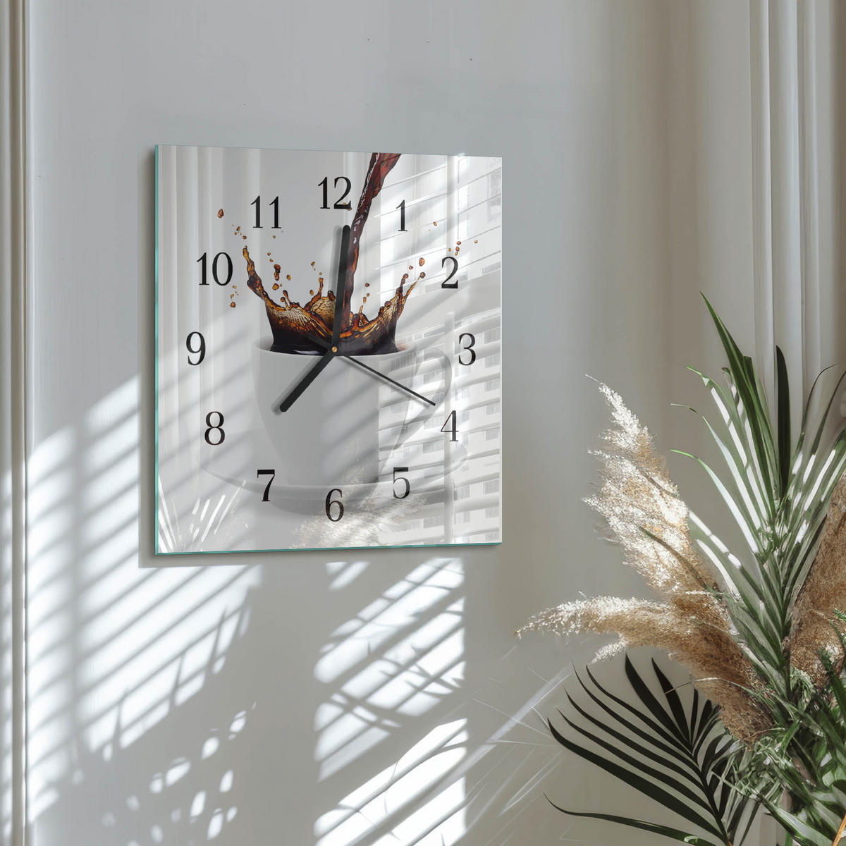 WANDUHR 30x30 cm - Kaffee - Weiß, Glas (30/30/0.4cm) - TULUP