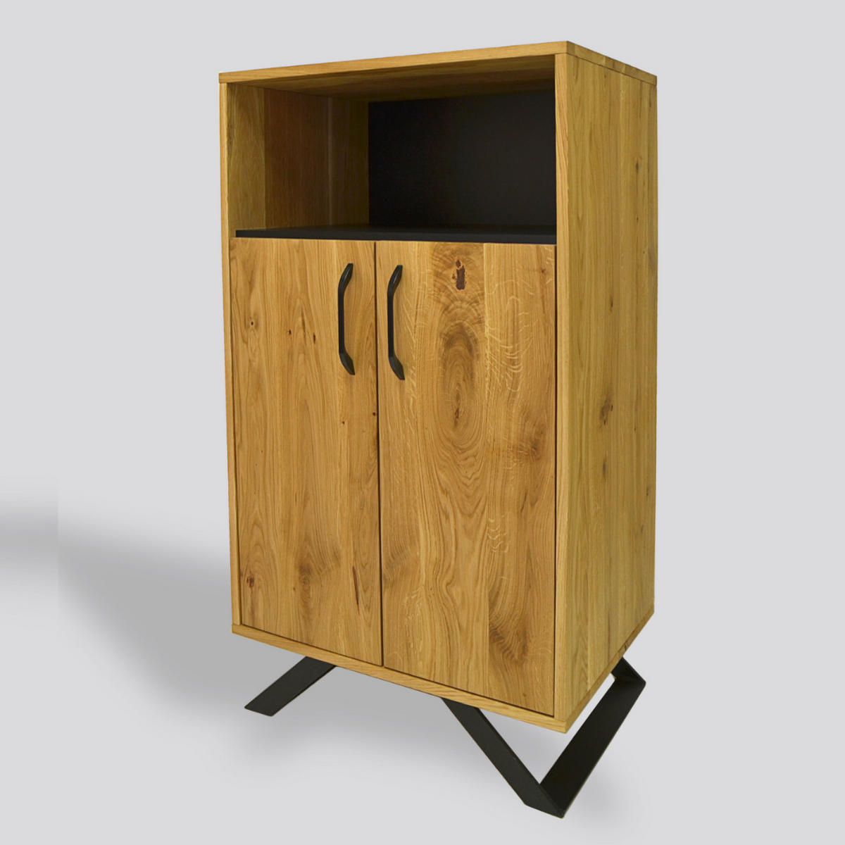 EICHENHOLZ-SCHRANK aus Massivholz und Metall für das Wohnzimmer JORGEN II - Eichefarben, Holz (65/115/45cm) - Rawood Furniture