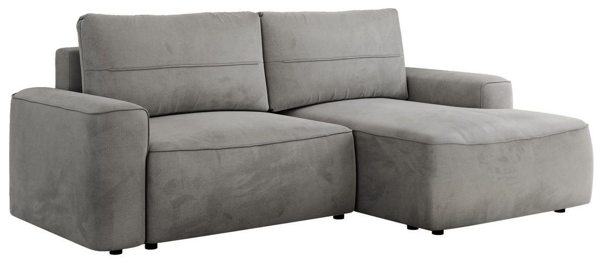 ECKSOFA BELLUNO L Hellgrau Velvet - Rechts - Hellgrau/Schwarz, Textil (233/144cm) - MKS