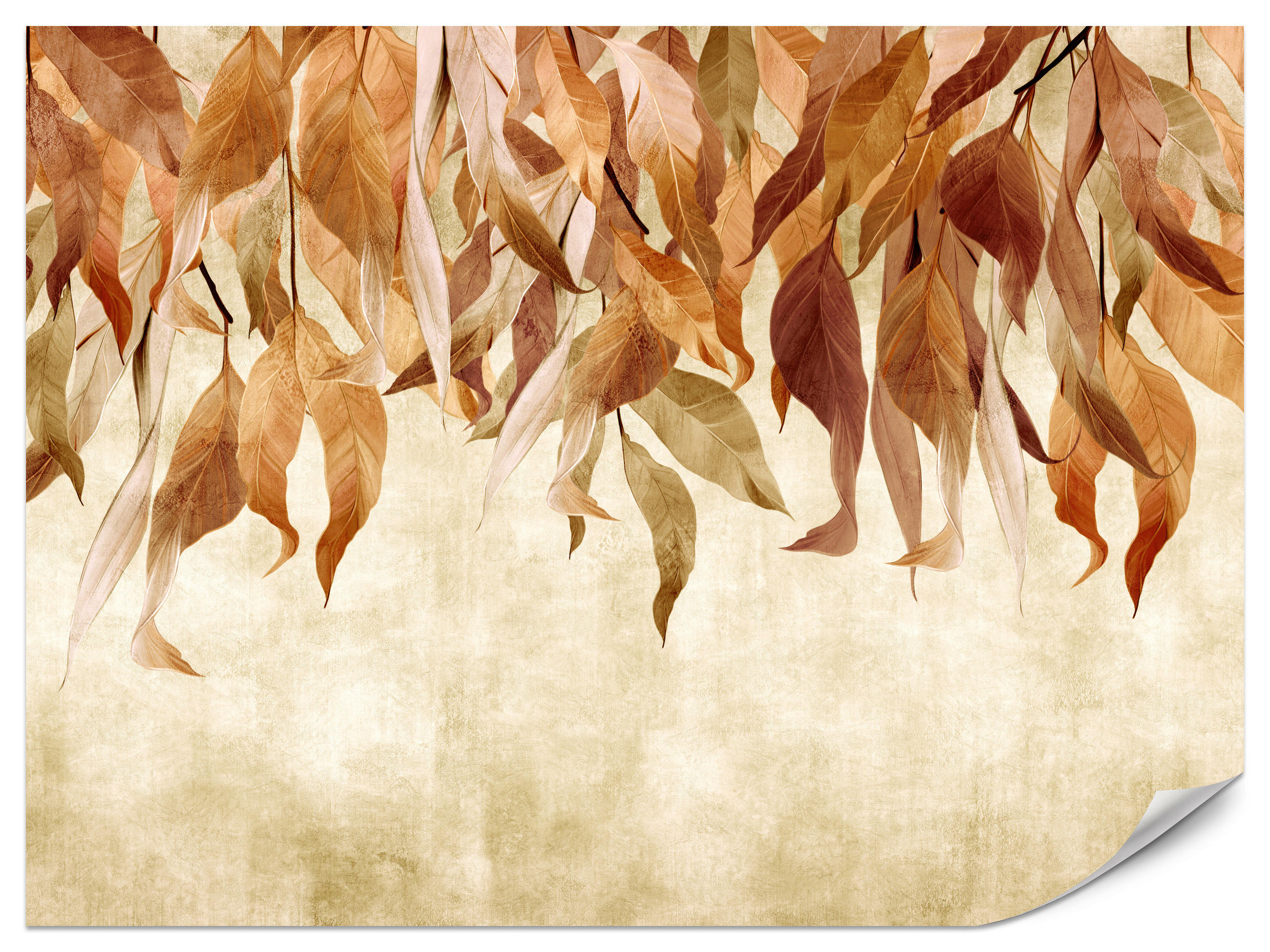 FOTOTAPETE Blätter Pflanzen Natur für Wohnzimmer 350x256 - Beige/Rot, Papier (350/256cm) - Muralo